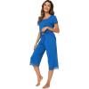 imageWiWi Pajamas Set for Women Summer Sleepwear Soft Tops Capri Pants Pjs Lounge Pajama Sets Viscose from Bamboo SXXLCbright Blue