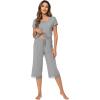 imageWiWi Pajamas Set for Women Summer Sleepwear Soft Tops Capri Pants Pjs Lounge Pajama Sets Viscose from Bamboo SXXLCheather Grey