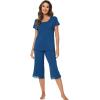 imageWiWi Pajamas Set for Women Summer Sleepwear Soft Tops Capri Pants Pjs Lounge Pajama Sets Viscose from Bamboo SXXLCink Blue