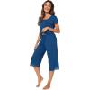 imageWiWi Pajamas Set for Women Summer Sleepwear Soft Tops Capri Pants Pjs Lounge Pajama Sets Viscose from Bamboo SXXLCink Blue