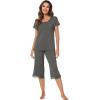 imageWiWi Pajamas Set for Women Summer Sleepwear Soft Tops Capri Pants Pjs Lounge Pajama Sets Viscose from Bamboo SXXLCiron Grey