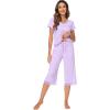imageWiWi Pajamas Set for Women Summer Sleepwear Soft Tops Capri Pants Pjs Lounge Pajama Sets Viscose from Bamboo SXXLClight Purple