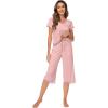 imageWiWi Pajamas Set for Women Summer Sleepwear Soft Tops Capri Pants Pjs Lounge Pajama Sets Viscose from Bamboo SXXLCmesa Rose