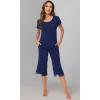 imageWiWi Pajamas Set for Women Summer Sleepwear Soft Tops Capri Pants Pjs Lounge Pajama Sets Viscose from Bamboo SXXLCnavy
