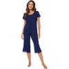 imageWiWi Pajamas Set for Women Summer Sleepwear Soft Tops Capri Pants Pjs Lounge Pajama Sets Viscose from Bamboo SXXLCnavy