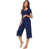 imageWiWi Pajamas Set for Women Summer Sleepwear Soft Tops Capri Pants Pjs Lounge Pajama Sets Viscose from Bamboo SXXLCnavy