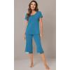 imageWiWi Pajamas Set for Women Summer Sleepwear Soft Tops Capri Pants Pjs Lounge Pajama Sets Viscose from Bamboo SXXLCteal Blue Print