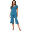 imageWiWi Pajamas Set for Women Summer Sleepwear Soft Tops Capri Pants Pjs Lounge Pajama Sets Viscose from Bamboo SXXLCteal Blue Print