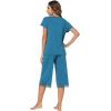 imageWiWi Pajamas Set for Women Summer Sleepwear Soft Tops Capri Pants Pjs Lounge Pajama Sets Viscose from Bamboo SXXLCteal Blue Print