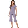 imageWiWi Pajamas Set for Women Summer Sleepwear Soft Tops Capri Pants Pjs Lounge Pajama Sets Viscose from Bamboo SXXLCviolet
