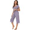 imageWiWi Pajamas Set for Women Summer Sleepwear Soft Tops Capri Pants Pjs Lounge Pajama Sets Viscose from Bamboo SXXLCviolet