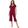 imageWiWi Pajamas Set for Women Summer Sleepwear Soft Tops Capri Pants Pjs Lounge Pajama Sets Viscose from Bamboo SXXLCwine