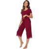imageWiWi Pajamas Set for Women Summer Sleepwear Soft Tops Capri Pants Pjs Lounge Pajama Sets Viscose from Bamboo SXXLCwine