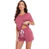 imageWiWi Pajamas for Women Soft Short Sleeve Sleepwear Cooling Pajama Set Shorts Pjs Loose Comfy Lounge Sets SXXLApale Violet Red
