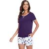 imageWiWi Pajamas for Women Soft Short Sleeve Sleepwear Cooling Pajama Set Shorts Pjs Loose Comfy Lounge Sets SXXLBdark Purple Dots