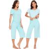 imageWiWi Soft Viscose from Bamboo Pajamas for Women Short Sleeve Pajama Sets with Capri Pants Pjs Comfy Loungewear SXXLAaqua
