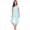 imageWiWi Soft Viscose from Bamboo Pajamas for Women Short Sleeve Pajama Sets with Capri Pants Pjs Comfy Loungewear SXXLAaqua