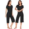 imageWiWi Soft Viscose from Bamboo Pajamas for Women Short Sleeve Pajama Sets with Capri Pants Pjs Comfy Loungewear SXXLAblack