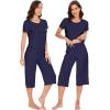 imageWiWi Soft Viscose from Bamboo Pajamas for Women Short Sleeve Pajama Sets with Capri Pants Pjs Comfy Loungewear SXXLAnavy
