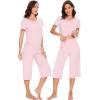imageWiWi Soft Viscose from Bamboo Pajamas for Women Short Sleeve Pajama Sets with Capri Pants Pjs Comfy Loungewear SXXLApink
