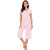 imageWiWi Soft Viscose from Bamboo Pajamas for Women Short Sleeve Pajama Sets with Capri Pants Pjs Comfy Loungewear SXXLApink