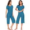imageWiWi Soft Viscose from Bamboo Pajamas for Women Short Sleeve Pajama Sets with Capri Pants Pjs Comfy Loungewear SXXLAteal Blue