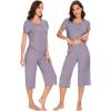 imageWiWi Soft Viscose from Bamboo Pajamas for Women Short Sleeve Pajama Sets with Capri Pants Pjs Comfy Loungewear SXXLAviolet