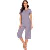 imageWiWi Soft Viscose from Bamboo Pajamas for Women Short Sleeve Pajama Sets with Capri Pants Pjs Comfy Loungewear SXXLAviolet