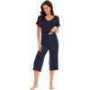 imageWiWi Soft Viscose from Bamboo Pajamas for Women Short Sleeve Pajama Sets with Capri Pants Pjs Comfy Loungewear SXXLBnavy