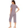 imageWiWi Soft Viscose from Bamboo Pajamas for Women Short Sleeve Pajama Sets with Capri Pants Pjs Comfy Loungewear SXXLBviolet