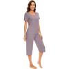 imageWiWi Soft Viscose from Bamboo Pajamas for Women Short Sleeve Pajama Sets with Capri Pants Pjs Comfy Loungewear SXXLBviolet