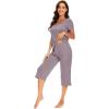 imageWiWi Soft Viscose from Bamboo Pajamas for Women Short Sleeve Pajama Sets with Capri Pants Pjs Comfy Loungewear SXXLBviolet