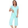 imageWiWi Soft Viscose from Bamboo Pajamas for Women Short Sleeve Pajama Sets with Capri Pants Pjs Comfy Loungewear SXXLCaqua