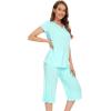 imageWiWi Soft Viscose from Bamboo Pajamas for Women Short Sleeve Pajama Sets with Capri Pants Pjs Comfy Loungewear SXXLCaqua