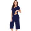 imageWiWi Soft Viscose from Bamboo Pajamas for Women Short Sleeve Pajama Sets with Capri Pants Pjs Comfy Loungewear SXXLCnavy