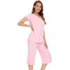 imageWiWi Soft Viscose from Bamboo Pajamas for Women Short Sleeve Pajama Sets with Capri Pants Pjs Comfy Loungewear SXXLCpink