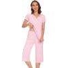 imageWiWi Soft Viscose from Bamboo Pajamas for Women Short Sleeve Pajama Sets with Capri Pants Pjs Comfy Loungewear SXXLCpink