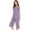 imageWiWi Soft Viscose from Bamboo Pajamas for Women Short Sleeve Pajama Sets with Capri Pants Pjs Comfy Loungewear SXXLCviolet