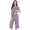 imageWiWi Soft Viscose from Bamboo Pajamas for Women Short Sleeve Pajama Sets with Capri Pants Pjs Comfy Loungewear SXXLCviolet