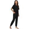 imageWiWi Viscose from Bamboo Pajamas Set for Women Short Sleeve Loungewear 2 Piece Outfit Long Pants Jogger Sets Pjs SXXLBlack