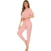 imageWiWi Viscose from Bamboo Pajamas Set for Women Short Sleeve Loungewear 2 Piece Outfit Long Pants Jogger Sets Pjs SXXLBlush Pink