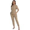 imageWiWi Viscose from Bamboo Pajamas Set for Women Short Sleeve Loungewear 2 Piece Outfit Long Pants Jogger Sets Pjs SXXLBrown Leopard