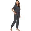 imageWiWi Viscose from Bamboo Pajamas Set for Women Short Sleeve Loungewear 2 Piece Outfit Long Pants Jogger Sets Pjs SXXLCharcoal
