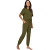 imageWiWi Viscose from Bamboo Pajamas Set for Women Short Sleeve Loungewear 2 Piece Outfit Long Pants Jogger Sets Pjs SXXLDark Army Green
