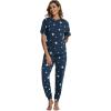 imageWiWi Viscose from Bamboo Pajamas Set for Women Short Sleeve Loungewear 2 Piece Outfit Long Pants Jogger Sets Pjs SXXLDark Navy Star