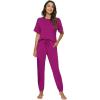 imageWiWi Viscose from Bamboo Pajamas Set for Women Short Sleeve Loungewear 2 Piece Outfit Long Pants Jogger Sets Pjs SXXLDark Reddish Purple