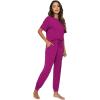 imageWiWi Viscose from Bamboo Pajamas Set for Women Short Sleeve Loungewear 2 Piece Outfit Long Pants Jogger Sets Pjs SXXLDark Reddish Purple