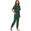imageWiWi Viscose from Bamboo Pajamas Set for Women Short Sleeve Loungewear 2 Piece Outfit Long Pants Jogger Sets Pjs SXXLDeep Green