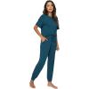 imageWiWi Viscose from Bamboo Pajamas Set for Women Short Sleeve Loungewear 2 Piece Outfit Long Pants Jogger Sets Pjs SXXLInk Blue