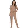 imageWiWi Viscose from Bamboo Pajamas Set for Women Short Sleeve Loungewear 2 Piece Outfit Long Pants Jogger Sets Pjs SXXLKhaki